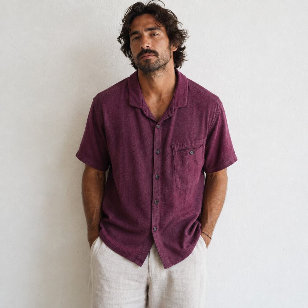 Zam Barrett Short Sleeve Button up shirt MaroonTextured ribbed size 54
